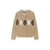 Cárdigan de Punto a Cuadros Estilo Coreano para Mujer, Otoño, Falso Dos Piezas, Cuello Redondo, Adelgazante, Versátil, Temperamento, Top Casual de Manga Larga