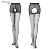 Feimu Core Silk Pantimedias Entrepierna Abierta 7305 Medias Sexy Seda Negra Sexy Delgada y Transparente Tentación 50/Paquete