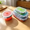 Lonchera Cuadrada de Silicona, Segura para Microondas, Caja Plegable para Almacenamiento en Refrigerador, Contenedor Portátil para Viajes, Caja de Almacenamiento Resistente a la Temperatura