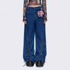 Pantalones Retro de Estilo Nuevo Europeo y Americano con Decoración de Cordones, Pantalones de Mezclilla Rectos Anchos Sueltos y Relajados para Mujer