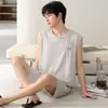 Pijama Sencillo de Hombre Estilo Coreano Verano Chaleco sin Mangas de Modal Pantalones Cortos Fresco y Cómodo Conjunto de Ropa para el Hogar Tallas Grandes