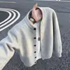 Suéter Cardigan Masculino Khaki Cleanfit com Botões Outono Malha Preguiçosa de Alta Qualidade Peça Externa Solta para Casal