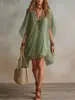 Primavera 2026 Nova Roupa Feminina Europeia e Americana Decote V Vestido de Chiffon Vestido de Praia Cobertura Solta para Férias na Praia