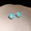 Estrella de Hielo Rota~Aguja Plateada con Cáscara de Diamante Brillante Pendientes Cuadrados Estilo Coreano Diseño de Nicho Pendientes de Alta Gama para Mujer