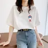 Nova coleção de verão: Camiseta feminina de algodão puro de manga curta, estilo coreano, corte solto, top versátil, gola redonda, perfeita para usar em camadas, moderna e estilosa