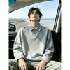 Outono/Inverno Novo Simples Patchwork Bordado Gola com Capuz Hoodie Masculino High-End Leve Luxo Moda Versátil Camisa Polo Top
