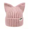 Gorro de Punto con Orejas de Gato de Nuevo Estilo Otoño e Invierno Transfronterizo para Mujer, Circunferencia de Cabeza Grande, Hace que la Cara se Vea Más Pequeña, Cálido, Casual, Moda Coreana