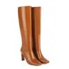 Tamanhos 34-48 Botas Femininas Quadradas para Outono e Inverno com Salto Ultra Alto, Botas Femininas Slip-On Versáteis de Salto Grosso de Tamanho Grande para Venda Transfronteiriça