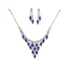 Venda Quente Moda Elegante Exquisito Alto Padrão Entrada Luxo Cristal Azul Strass Colar Brincos Conjunto Acessórios Vestido Feminino Noiva