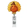 Porta-credencial retráctil de acrílico con diseño de pavo y calabaza de Acción de Gracias, con clip de cocodrilo giratorio para trabajadores de la salud