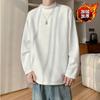 Camiseta de manga larga con cuello alto y forro polar para hombre 2024 Nueva Invierno Holgada Talla grande Camiseta base Top de color sólido