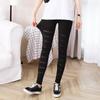 Pantalones de tobillo con correa estilo coreano transfronterizos para mujer, de seda de leche, ajustados, para usar por fuera, con tobillos fruncidos, de malla, leggings de moda