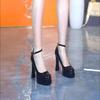 Zapatos de tacón de plataforma gruesa, impermeables, de charol, elegantes, de una sola tira, de punta redonda, tacones súper altos de moda para mujer, modelo nuevo de verano 2026