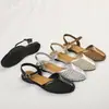 Sandalias Versátiles Cómodas para Viajar Baotou para Mujer Tejidas de Malla Hueca sin Espalda con Correa Única Suela Plana Zapatos para Mujer 655-12