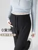Calça de tricô lisa para maternidade com acabamento em renda, cós com cordão, alta elasticidade, solta e com bom caimento, adequada para sair durante a gravidez, calça pantalona