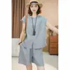 Ropa de Maternidad Manga Corta Moda C Color Sólido Conjunto Cuello Redondo Camiseta Nuevos Shorts Conjunto de Dos Piezas Estilo Moderno Lino Verano Morado