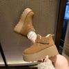 Botas de neve fofas feias cabeça grande forradas com fleece sapatos pão muffin sola grossa plataforma Bucken sapatos de algodão femininos novo inverno 2024