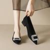 Weiwei Girl 5153-5 Tacones Altos Temperamento Francés Pedrería Zapatos Individuales para Mujer Primavera Negro Tacón Grueso Commuter Zapatos de Mujer