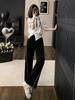 Moda outono e inverno use um conjunto de suéter de gola redonda com cordão branco e barra irregular conjunto de duas peças roupas femininas