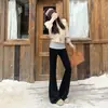 Pantalones de Yoga Empalmados Falsos de Dos Piezas para Mujer, Nuevos de Otoño e Invierno, Casual Americano Ajustados, Pantalones Acampanados Versátiles para Dama con Forro Polar y Engrosados