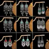 Pendientes Bohemios Azules de Turquesa Estilo Étnico Europeos y Americanos, Pendientes de Borla de Metal Plateado Imitación, Joyería de Borla Vintage para Orejas al por Mayor