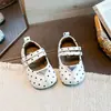 Sapatos Mary Jane femininos estilo coreano com bolinhas, fecho de velcro, corte baixo, novo modelo primavera/outono 2026, sapatos versáteis de couro com sola macia