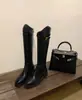 Versión de Piel de Vaca ~ Botas de Piel Genuina, Botas con Arco de Triunfo Oblicuo, Botas Altas de Caballero con Tacón Grueso, Botas de Terciopelo para Mujer de Otoño e Invierno