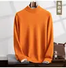 Suéter masculino de cashmere, novo estilo outono e inverno, gola alta discreta, tricô pulôver espesso de sete pontos, camada interna casual, suéter liso