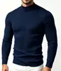 Suéter de Tricô Listrado Masculino Gola Meia-Alta Base Elástica Amazon Tricô de Cor Sólida Europeu e Americano Suéter Masculino