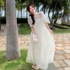 Vestido com Sensação de Luxo Leve e de Alta Qualidade 2025m Vestido Branco com Manga Bufante para Mulheres, Novo Estilo de Verão, Acabamento de Alta Qualidade, Emagrecedor e Fashion