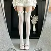 Meias Finas de Veludo Azul com Orelhas de Coelho Fofas Japonesas, Meias Brancas, Meias Longas Lolita