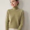 Suéter de Cashmere de Alta Qualidade para Mulheres, Gola Alta para o Inverno, Cor Sólida, Gola Caída, Suéter Base em Tricô de Cashmere