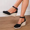 Zapatos de Lona para Mujer Transfronterizos Sandalias de Cuña, Vacaciones de Verano Banda Elástica Cierre de Cremallera Trasera Slip-On Zapatos Huecos de Paja