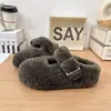 2026 Invierno Nuevo Francés Suave Mary Jane Hebilla Punta Piel Pantuflas para Mujer Uso Exterior Suela Gruesa Antideslizantes