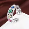 Anillo Abierto Hueco de Trébol de Cuatro Hojas de Siete Colores de Lujo de Gama Alta Fresco Cobre Puro Anillo para Mujer Joyería al por Mayor Caliente Transfronterizo