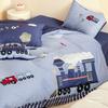 Conjunto de Quatro Peças de Algodão de Fibra Longa para Menino com Tema de Trem Puro Algodão Capa de Edredom Lençóis Desenho Animado Roupa de Cama Infantil