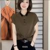 Polo de manga corta para madre, camiseta de verano 2024 para mujer, nueva prenda informal a rayas de talla grande para mujer