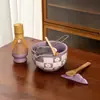 Juego de Té Matcha Japonés Set de 7 Piezas Tazón de Matcha de Cerámica Verde con Pico Caja de Color 100 Piezas de Cuadros Flores de Cerezo