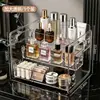 Caixa organizadora de cosméticos em acrílico transparente, organizador de mesa em estilo escada de várias camadas para produtos de skincare, perfumes e batons