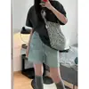 Shorts de Mezclilla Desgastados de Color Claro para Mujer, de Cintura Alta, Nuevo Estilo de Verano, Corte Holgado para Tallas Grandes, Favorecedores para Figuras de Pera, Shorts de Pierna Ancha de Largo Medio