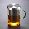 Vaso de vidrio para té de burbujas con filtro de acero inoxidable, taza para té de flores, vaso para beber, taza resistente al calor para separación de té, taza de tres piezas