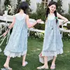 Vestido de Verano Estilo Bohemio para Niñas 2026 Nuevo Estilo Súper Bonito Conjunto de Vestido con Tirantes Finos y Camiseta sin Mangas para Niñas
