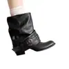 Botas de hebilla estilo western, botines de cuero retro para mujer, tacón grueso, caña corta adelgazante, pierna de pantalón apilada, versátiles para otoño, plisado 2026