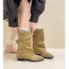 Botas de tacón grueso con punta fina de corte bootcut, estilo western cowboy holgadas y largas para mujer, otoño 2026, nuevas botas de media pantorrilla