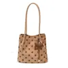 Bolso de Lunares de Moda Transfronterizo Gran Capacidad Bolso de Mano Retro de Gamuza Bolso Tote Versátil Plegado de Hombro Único para Mujer