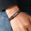Pulsera Trenzada de Cuero Hecha a Mano Vintage para Hombres, Simple y Única con Decoración Metálica, Accesorio Más Vendido Transfronterizo