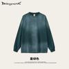 2025 Otoño Marca Americana de Moda Ins Peso Pesado 260g Lavado Viejo Degradado Marca de Moda Hombros Descubiertos Holgada Camiseta de Manga Larga para Hombre