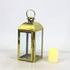 Lampião de Vento Estilo Europeu Suporte de Vela de Aço Inoxidável Lanterna de Vidro Dourada Lâmpada à Prova de Vento Lâmpada de Manteiga para Exterior Ornamento de Decoração