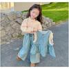 Ropa para niños al por mayor traje de niña primavera y otoño 25 nuevo encaje para niños chaleco de mezclilla abrigo pantalones camisa conjunto de tres piezas