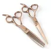 Tijeras de peluquería de 6.0 pulgadas, tijeras para barberos, tijeras planas, tijeras de entresacar, tijeras finas, estilo tirano local dorado, pared, personalidad 05-7